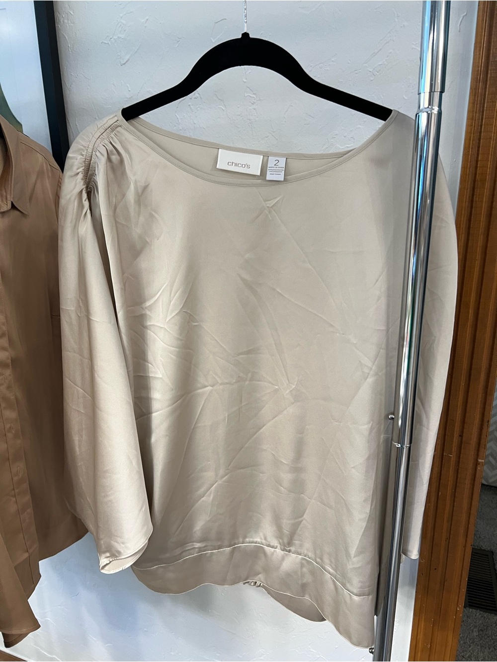Chico's Neutral Beige Boatneck Long-Sleeve Blouse